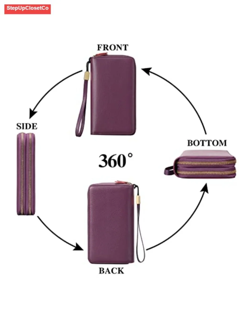 Vegan Leather RFID Blocking Wallet Wristlet Large Capacity Zipper Around Phone